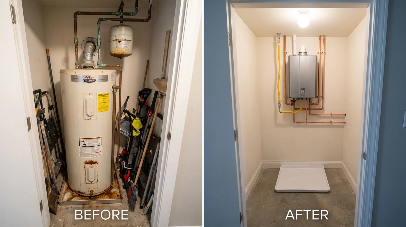 Tank water heater versus wall-mounted tankless unit comparison for Midland, MI homeowners
