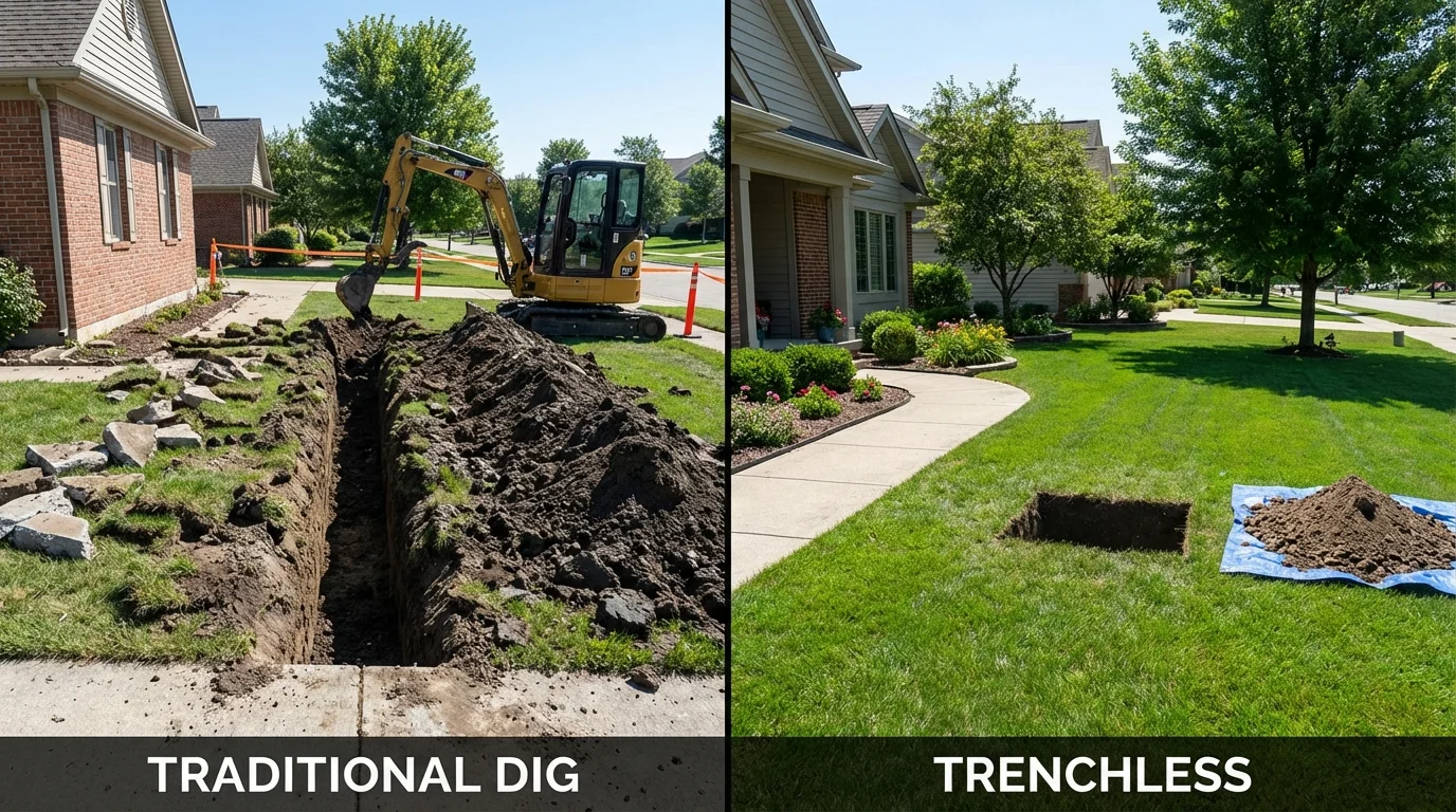 Trenchless sewer repair with minimal yard damage versus traditional excavation in Midland, MI